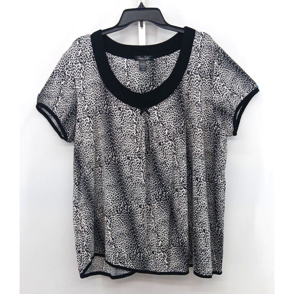 Rene Rofe Sleepwear Shirt Women Plus Size 2X Black White Animal Print Casual Top